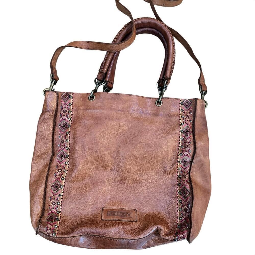 Pikolinos Women's Brown Embroidered Genuine Leather Crossbody Handbag